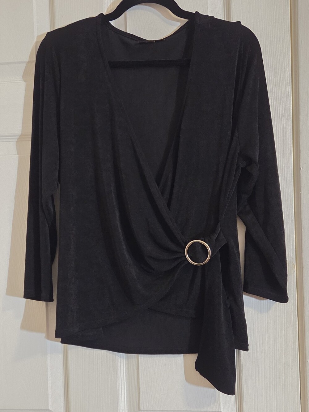 BOLD elements Black Wrap Blouse with Gold Ring